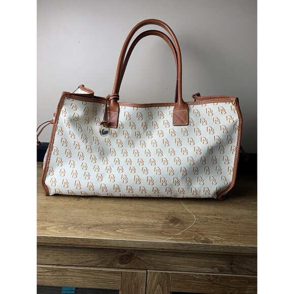 Dooney & Bourke Letter Logo Monogram Tote Bag Leather Canvas Beige - Picture 4 of 16